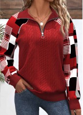Plus Size Red Patchwork Plaid Long Sleeve Sweatshirt | thumb picture 