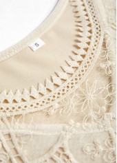 Beige Embroidery Long Sleeve Round Neck T Shirt | thumb picture 