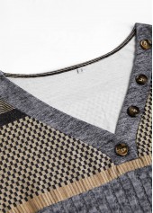 Dark Blue Patchwork Geometric Print Long Sleeve T Shirt | thumb picture 