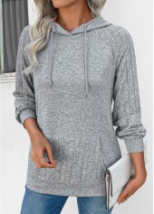 Grey Drawstring Patchwork Long Sleeve Hoodie | thumb picture 
