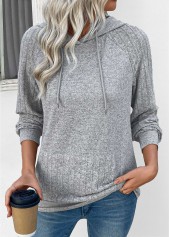 Grey Drawstring Patchwork Long Sleeve Hoodie | thumb picture 