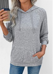 Grey Drawstring Patchwork Long Sleeve Hoodie | thumb picture 