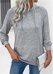 Grey Drawstring Patchwork Long Sleeve Hoodie | thumb picture 