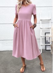 Dusty Purple Zipper Short Sleeve Round Neck Dress