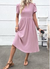 Dusty Purple Zipper Short Sleeve Round Neck Dress | thumb picture 