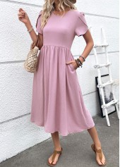 Dusty Purple Zipper Short Sleeve Round Neck Dress | thumb picture 