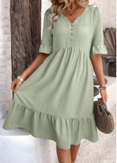 Sage Green Button A Line Half Sleeve Dress | thumb picture 