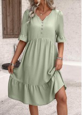 Sage Green Button A Line Half Sleeve Dress | thumb picture 