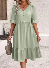 Sage Green Button A Line Half Sleeve Dress | thumb picture 