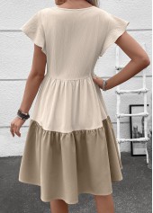 Light Camel Patchwork Short Sleeve Round Neck Dress | thumb picture 