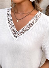 White Embroidery A Line Short Sleeve V Neck Dress | thumb picture 