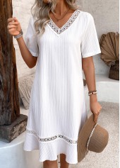 White Embroidery A Line Short Sleeve V Neck Dress | thumb picture 