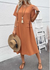Terracotta Patchwork A Line Short Sleeve Round Neck Dress
