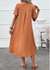 Terracotta Patchwork A Line Short Sleeve Round Neck Dress | thumb picture 