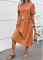 Terracotta Patchwork A Line Short Sleeve Round Neck Dress | thumb picture 