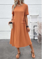 Terracotta Patchwork A Line Short Sleeve Round Neck Dress | thumb picture 