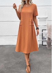 Terracotta Patchwork A Line Short Sleeve Round Neck Dress