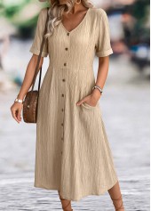 Light Coffee A Line Short Sleeve V Neck Dress | thumb picture 