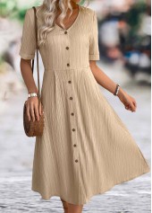 Light Coffee A Line Short Sleeve V Neck Dress | thumb picture 