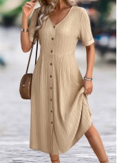 Light Coffee A Line Short Sleeve V Neck Dress | thumb picture 