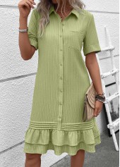 Sage Green Button A Line Short Sleeve Dress | thumb picture 