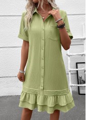 Sage Green Button A Line Short Sleeve Dress