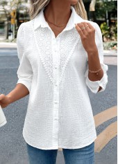 White Embroidery Long Sleeve Tunic Shirt