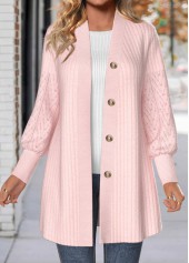 Light Pink Button Lace Long Sleeve Coat