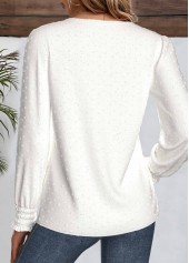 White Embroidery Long Sleeve Round Neck Blouse