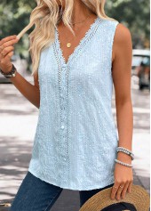 Light Blue Embroidery Sleeveless V Neck Tank Top | thumb picture 