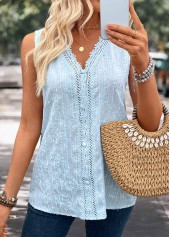 Light Blue Embroidery Sleeveless V Neck Tank Top | thumb picture 