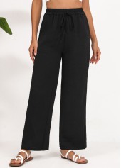 Black Drawstring Wide Leg Elastic Waist High Waisted Pants | thumb picture 