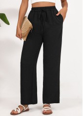 Black Drawstring Wide Leg Elastic Waist High Waisted Pants | thumb picture 