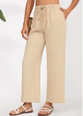 Light Camel Drawstring Straight Leg Elastic Waist Pants | thumb picture 