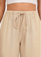 Light Camel Drawstring Straight Leg Elastic Waist Pants | thumb picture 