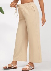 Light Camel Drawstring Straight Leg Elastic Waist Pants | thumb picture 