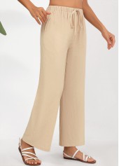 Light Camel Drawstring Straight Leg Elastic Waist Pants | thumb picture 