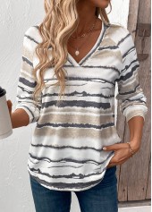 Light Camel Tie Dye Print Long Sleeve T Shirt