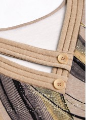 Light Camel Button Geometric Print Long Sleeve T Shirt | thumb picture 