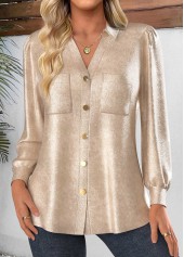 Champagne Button Long Sleeve Tunic Shirt