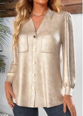 Champagne Button Long Sleeve Tunic Shirt | thumb picture 
