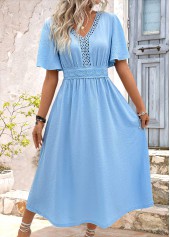 Light Blue Embroidery Short Sleeve V Neck Dress | thumb picture 