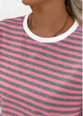 Pink Striped Long Sleeve Round Neck T Shirt | thumb picture 