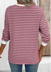 Pink Striped Long Sleeve Round Neck T Shirt | thumb picture 