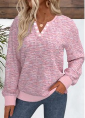 Light Pink Button Dazzle Colorful Print Long Sleeve Sweatshirt