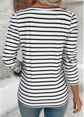 White Striped Long Sleeve Round Neck T Shirt | thumb picture 
