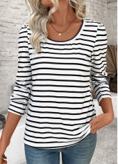 White Striped Long Sleeve Round Neck T Shirt | thumb picture 