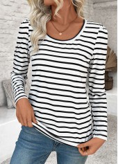 White Striped Long Sleeve Round Neck T Shirt | thumb picture 