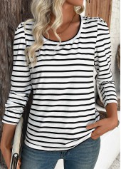 White Striped Long Sleeve Round Neck T Shirt | thumb picture 