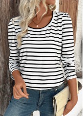 White Striped Long Sleeve Round Neck T Shirt | thumb picture 